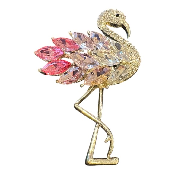 Flamingo Rhinestone Playfun Brooch Pink Crystal Bird Pin J10 - Picture 1 of 4